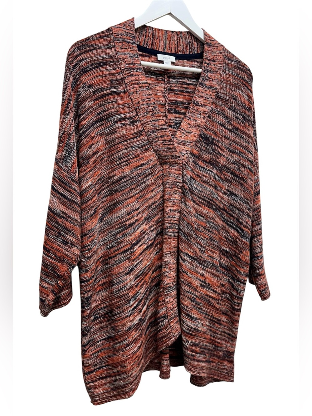J Jill Sweater Women S Orange Black Marled Oversized Bohemian Preppy Cottagecore - Picture 2 of 9